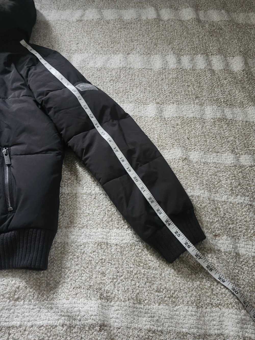 abercrombie kids Black Puffer Jacket with Faux Fur Hood